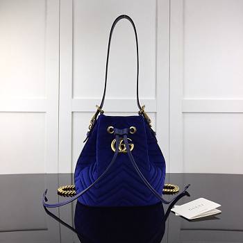 GUCCI | GG Marmont Quilted Velvet Bucket Blue Bag - 525081 - 21x22x11cm