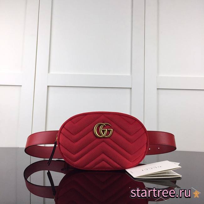 GUCCI |Marmont Belt Bag Matelasse Velvet Red - 476434 - 18x11x5cm - 1