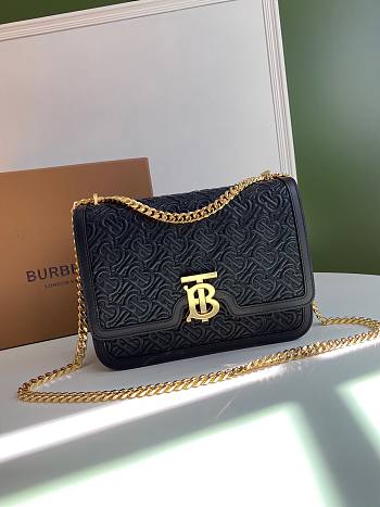 BURBERRY | Medium Quilted Monogram Lambskin TB Black Bag - 25.5x6.5x18.5cm