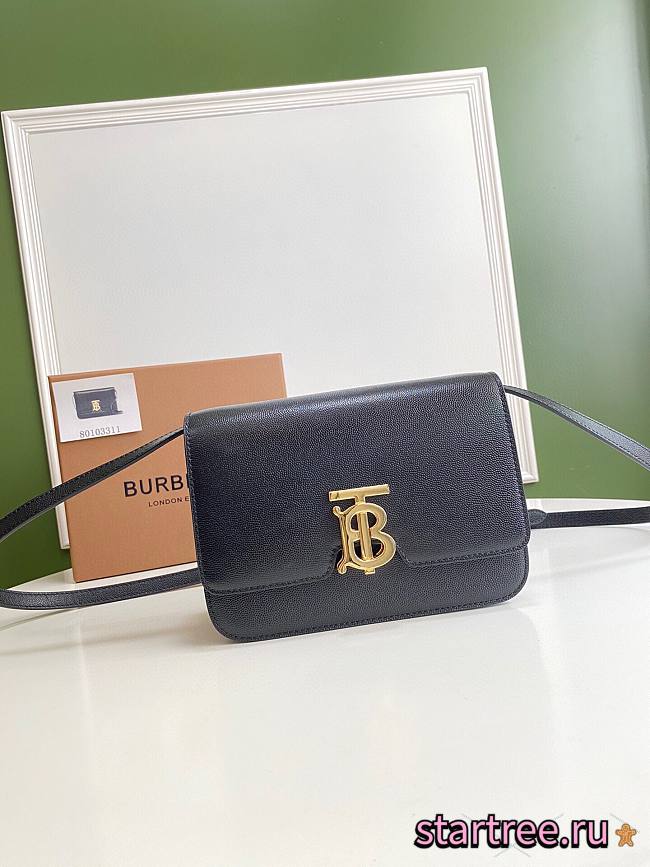 BURBERRY | Small Black Grainy Leather TB Bag - 21 x 6 x 16cm - 1