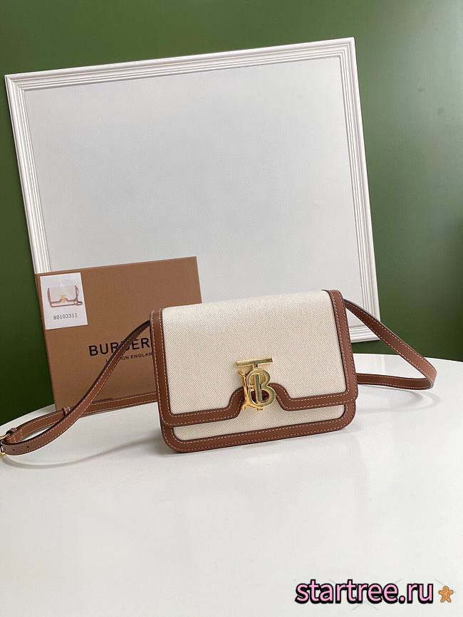 BURBERRY | Small Two-tone Canvas and Leather TB Bag - 21 x 16 x 6cm - 1