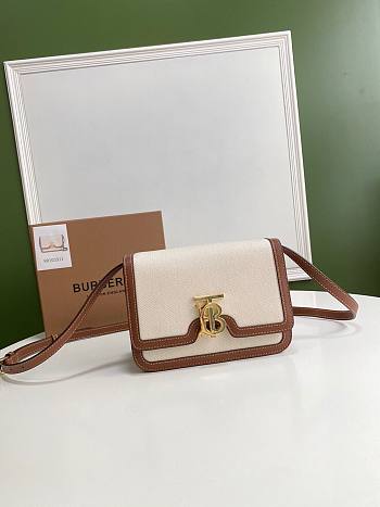 BURBERRY | Small Two-tone Canvas and Leather TB Bag - 21 x 16 x 6cm