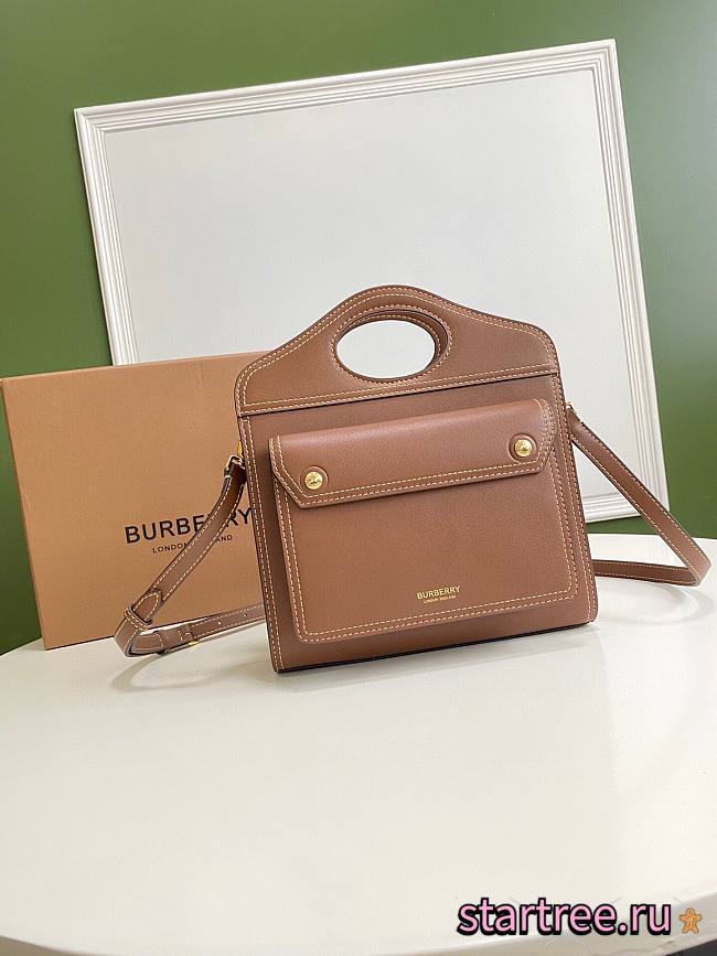 BURBERRY | Mini Topstitched Leather Pocket Bag - 23 x 6 x 26.5cm - 1