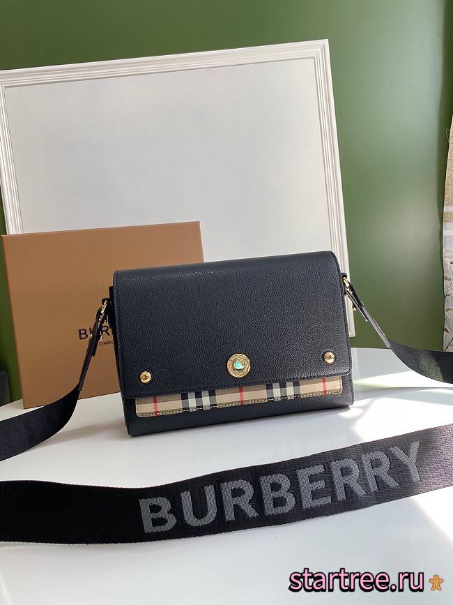 BURBERRY | Black Leather and Vintage Check Note Crossbody Bag - 25 x 8.5 x 18cm - 1