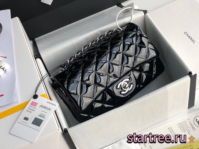 CHANEL | Mini Classic Flap Black Bag Patent/ Silver Metal - A69900 - 20cm - 1