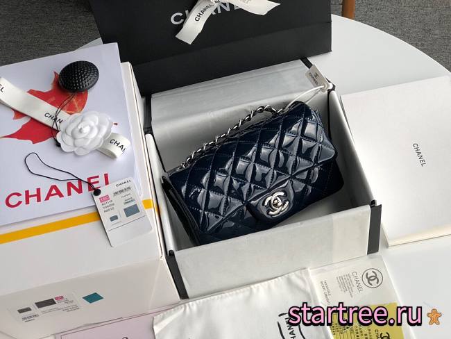 CHANEL | Mini Classic Flap Dark Blue Bag Patent/ Silver Metal - A69900 - 20cm - 1