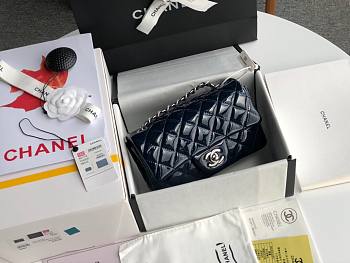 CHANEL | Mini Classic Flap Dark Blue Bag Patent/ Silver Metal - A69900 - 20cm