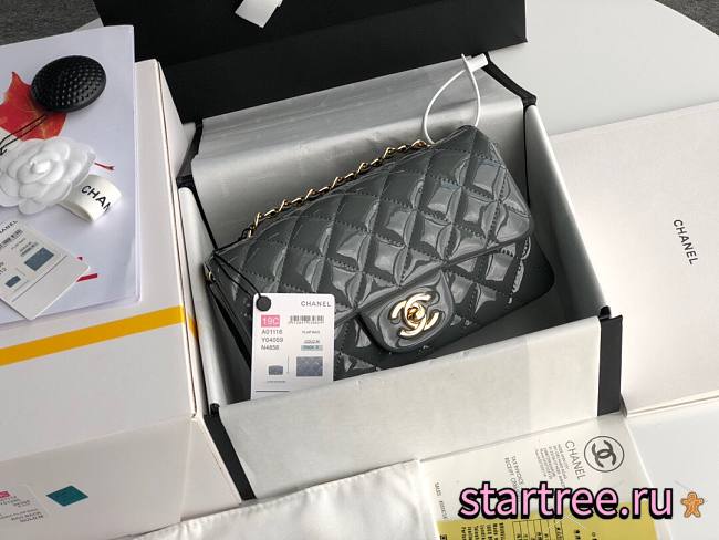 CHANEL | Mini Classic Flap Bag Grey Patent/ Golden Metal - A69900 - 20cm - 1