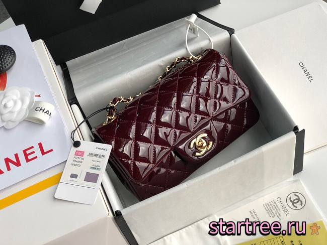 CHANEL | Mini Classic Flap Bag Burgundy Patent/ Golden Metal - A69900 - 20cm - 1