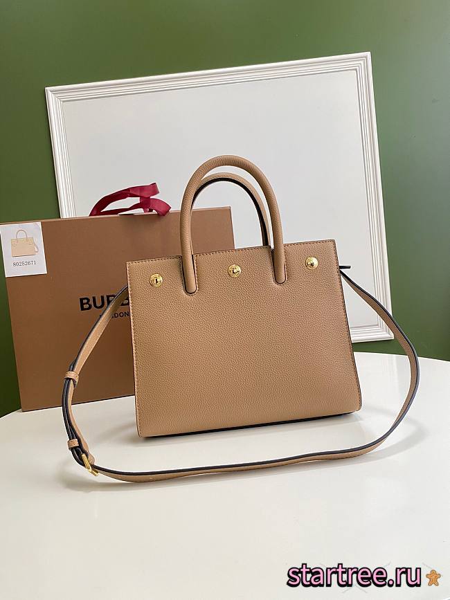 BURBERRY | Small Beige Leather Two-handle Title Bag - 26 x 13.5 x 20cm - 1