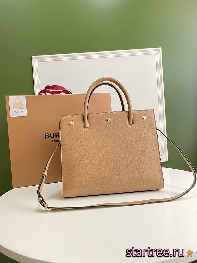 BURBERRY | Small Beige Leather Two-handle Title Bag - 34 x 15 x 25cm - 1