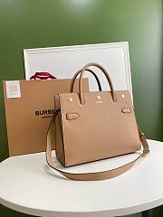 BURBERRY | Small Beige Leather Two-handle Title Bag - 34 x 15 x 25cm - 6