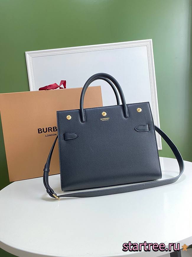 BURBERRY | Small Black Leather Two-handle Title Bag - 34 x 15 x 25cm - 1