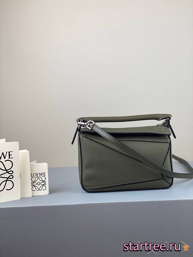 LOEWE | Mini Puzzle Khaki Green Grained calfskin - 18x12.5x8cm - 1