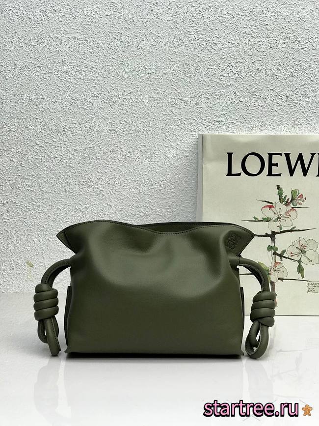 LOEWE | Mini Flamenco Khaki Green clutch in nappa calfskin - 22.5x18x9cm - 1