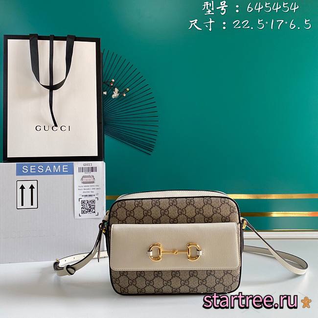 GUCCI | Horsebit 1955 Small White Canvas Bag - 645454 - 22.5x17x6.5cm - 1