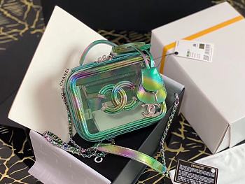 CHANEL | Vanity Case Small Filigree Silver Hardware Green PVC - 13x17x7cm