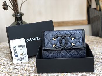 CHANEL | CC Fiigree Wallet Black/ Blue - A84447 - 15cm