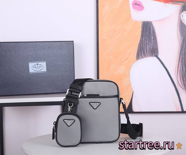 PRADA | Grey Nylon and Saffiano Leather Bag - 2VH112 - 20x16x5cm - 1