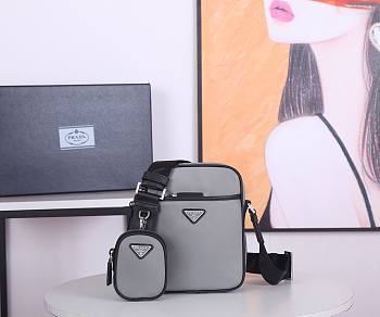 PRADA | Grey Nylon and Saffiano Leather Bag - 2VH112 - 20x16x5cm