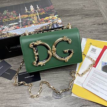 DG | Nappa Green leather Girls shoulder bag - 21 x 5 x 13.5 cm