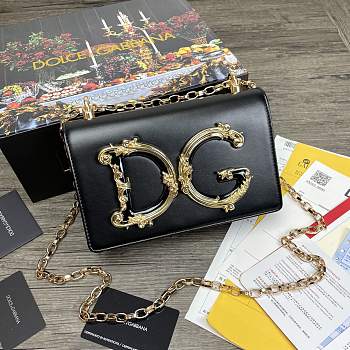 DG | Nappa Black leather Girls shoulder bag - 21 x 5 x 13.5 cm