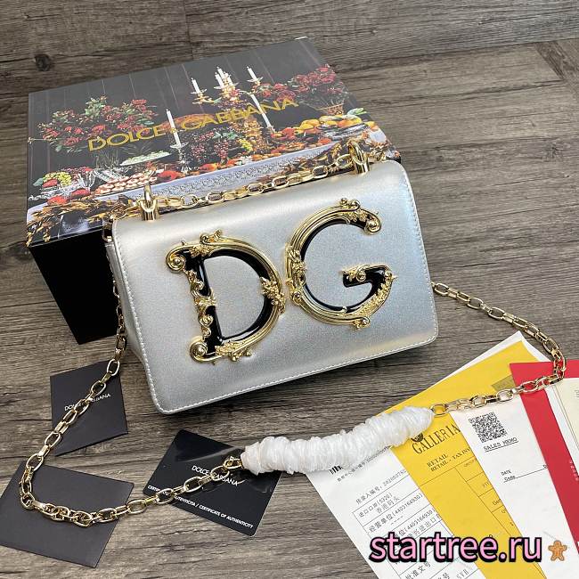 DG | Nappa Silver leather Girls shoulder bag - 21 x 5 x 13.5 cm - 1