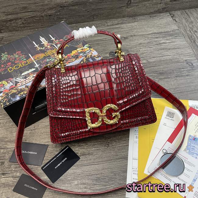 DG | Amore Red Crocodile Leather Bag - 27 x 8 x 18 cm - 1