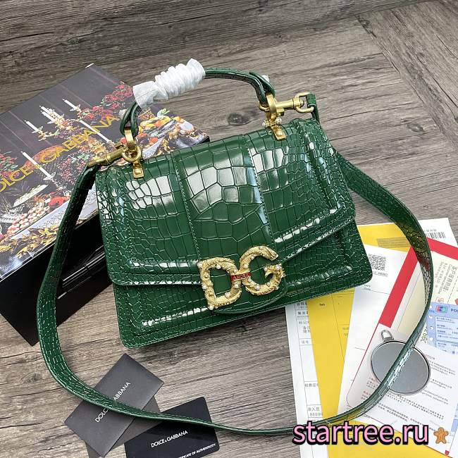 DG | Amore Green Crocodile Leather Bag - 27 x 8 x 18 cm - 1