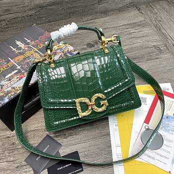 DG | Amore Green Crocodile Leather Bag - 27 x 8 x 18 cm