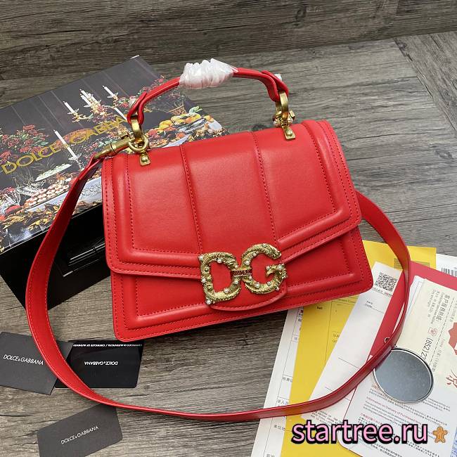 DG | Amore Red Bag In Calfskin - 27 x 8 x 18cm - 1