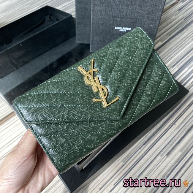 YSL | Large Flap Green Wallet - 372264 - 19 x 11 x 3 cm - 1