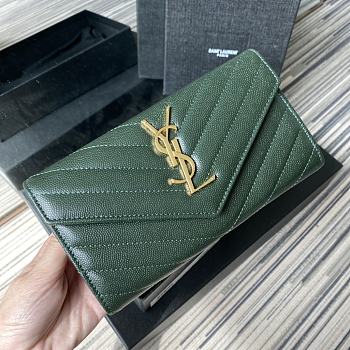 YSL | Large Flap Green Wallet - 372264 - 19 x 11 x 3 cm