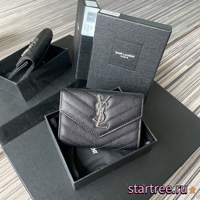 YSL | Small Envelope Black Wallet in Grain Silver - 414404 - 13.5 x 9.5 x 3 cm - 1