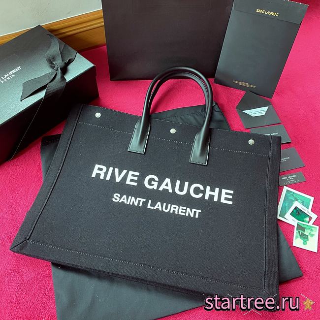 YSL | Rive Gauche Tote Bag Black In Linen - 499290 - 48 × 36 × 16 cm - 1