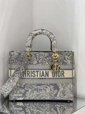 DIOR | Lady D-Lite Gray Toile Bag - M0566O - 32 x 25 x 11 cm