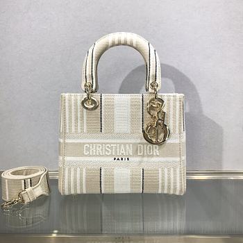 Dior Medium Lady D-Lite Bag Gray D-Stripes - 24 x 20 x 11 cm