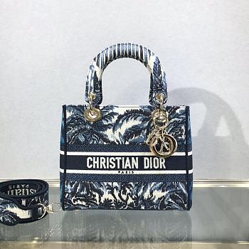 Dior Medium Lady D-Lite Blue Dior Palms - M0565 - 24 x 20 x 11 cm