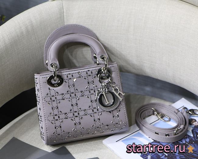 DIOR | Mini Lady Gray Satin Crystal Bag - M0500P - 17 x 15 x 7 cm - 1