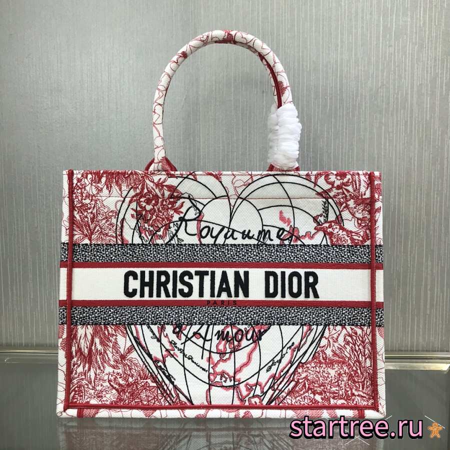 DIOR | Book Tote Red and White D-Royaume - M1296 - 36.5 x 28 x 17.5cm ...