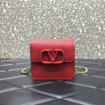 Valentino | Red Vlogo Compact Grainy Wallet With Chain - UW2P0 - 11 x 6 x 10cm