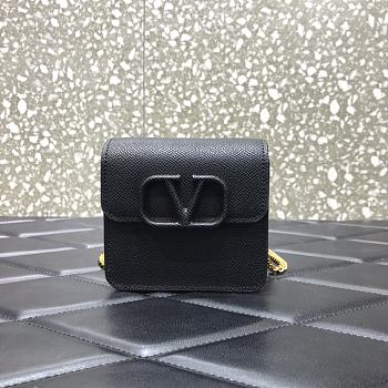 Valentino | Black Vlogo Compact Grainy Wallet With Chain - UW2P0 - 11 x 6 x 10cm