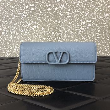 Valentino | Blue Vlogo Signature Grainy Calfskin Wallet - UW2P0 - 20 x 5.5 x 10 cm