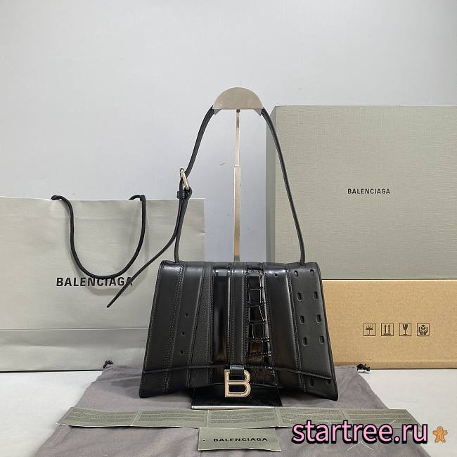 BALENCIAGA | Black Hourglass MultiBelt Shoulder Bag - 27 x 10 x 18cm - 1