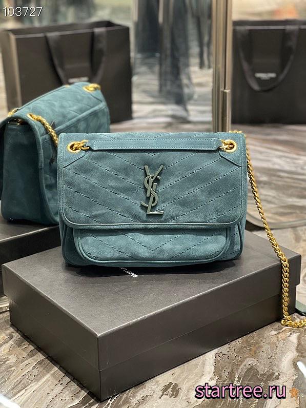 YSL | Niki Medium suede in Blue shoulder bag - 498894 - 28×20×8cm - 1