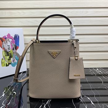 Prada | Medium Beige/Black Saffiano Panier Bag - 1BA212 - 22 × 23 × 13 cm