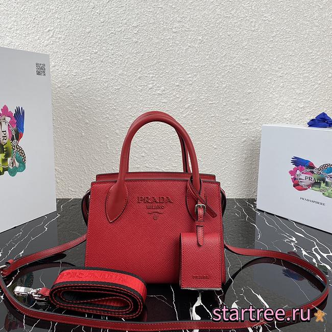 Prada | Red Saffiano Leather Monochrome Bag - 1BA269 - 22 x 16.5 x 11.5 cm - 1