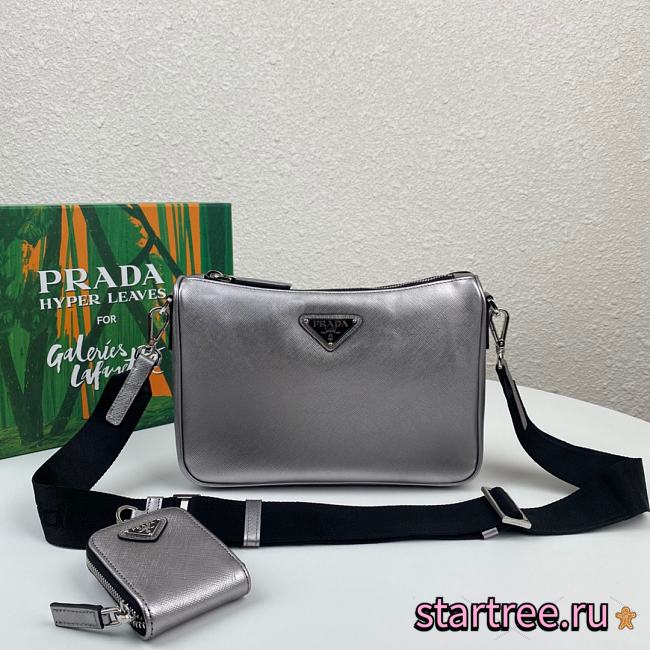 PRADA | Silver Nylon and Saffiano Bag - 2VH113 - 24 x 18.5 x 6 cm - 1