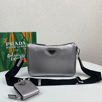 PRADA | Silver Nylon and Saffiano Bag - 2VH113 - 24 x 18.5 x 6 cm