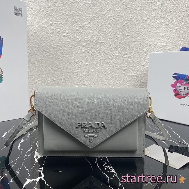 PRADA | Grey Saffiano Mini Bag - 1BP020 - 20 x 12 x 4 cm - 1